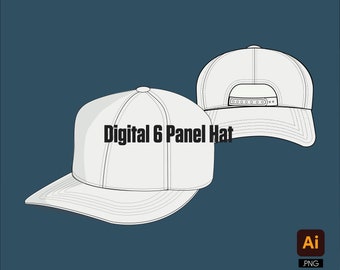 Digital 6 Panel Hat Streetwear Tech pack vector editable 2d illustrator line art vector image