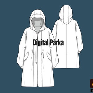 Digital Parka Mockup template tech pack design streetwear fashion vector