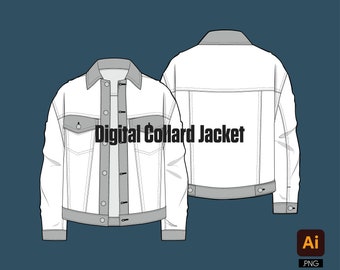 Digital Collard Jacket Tech pack vector design template mockup 2d line art file