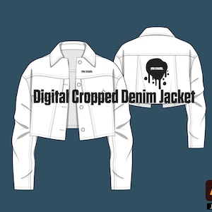 Digital Cropped Denim Jacket Vector mockup Tech pack illustrator streetwear design fashion template file
