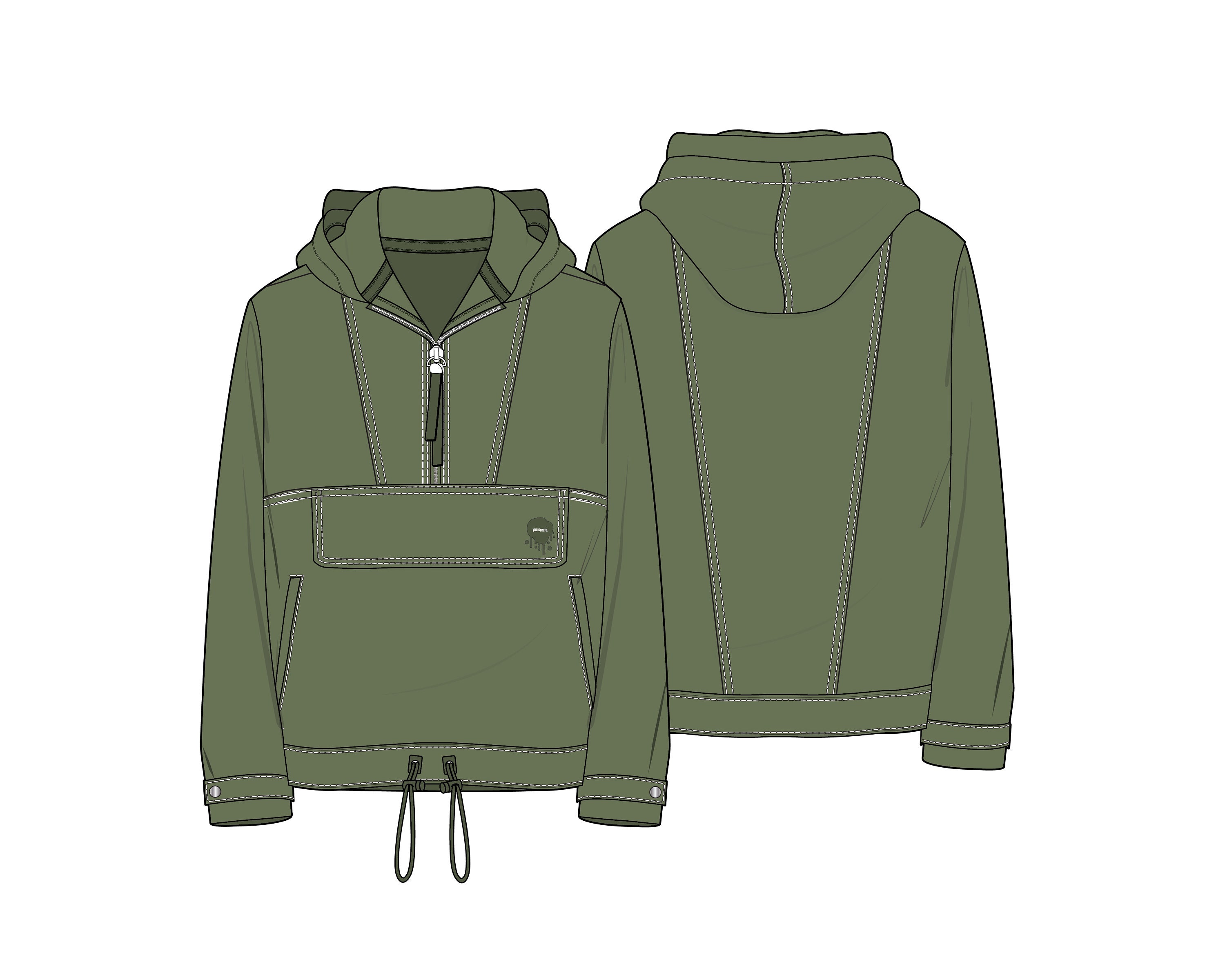 Digital Pullover Jacket Tech Pack Vector Streetwear Mockup Template ...