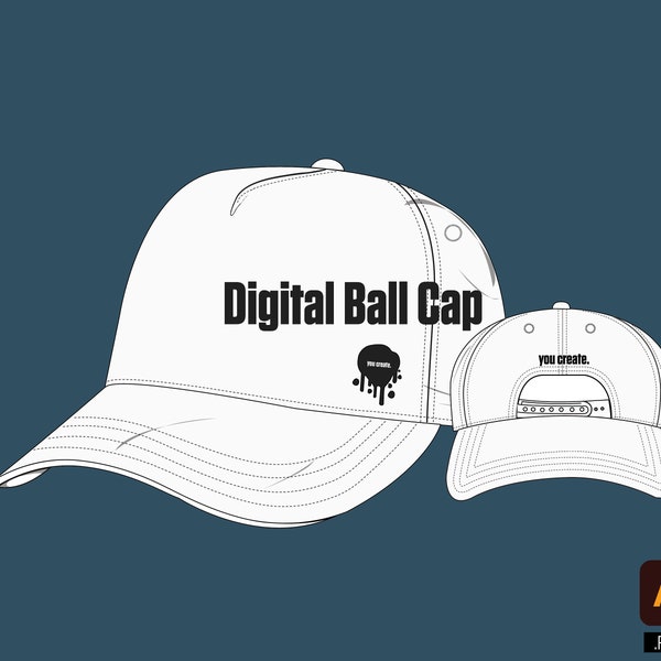 Digital A Frame Ball Cap Tech pack vector streetwear mockup template design editable file