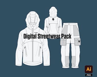 Digital Streetwear Tech pack vector design mockup template fashion pack