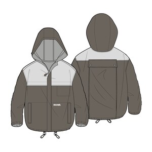 Pode incluir: Uma jaqueta marrom com capuz e um painel branco no peito e nas costas. A jaqueta tem fecho de correr, dois bolsos e um cord&atilde;o na cintura. O texto "YOU EXIST" est&aacute; impresso no bolso da frente.