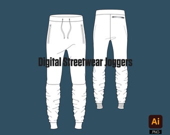Digital Streetwear Joggers Techpack vector mockup template design editable file