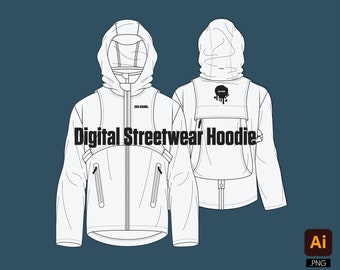 Digital Streetwear Jacket Tech pack vector design template | Fashion asset