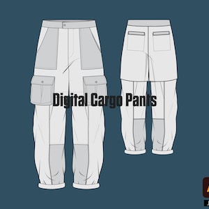 Streetwear tech pack cargo pants baggy vector silhouette editable illustrator file