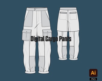 Streetwear tech pack cargo pants baggy vector silhouette editable illustrator file