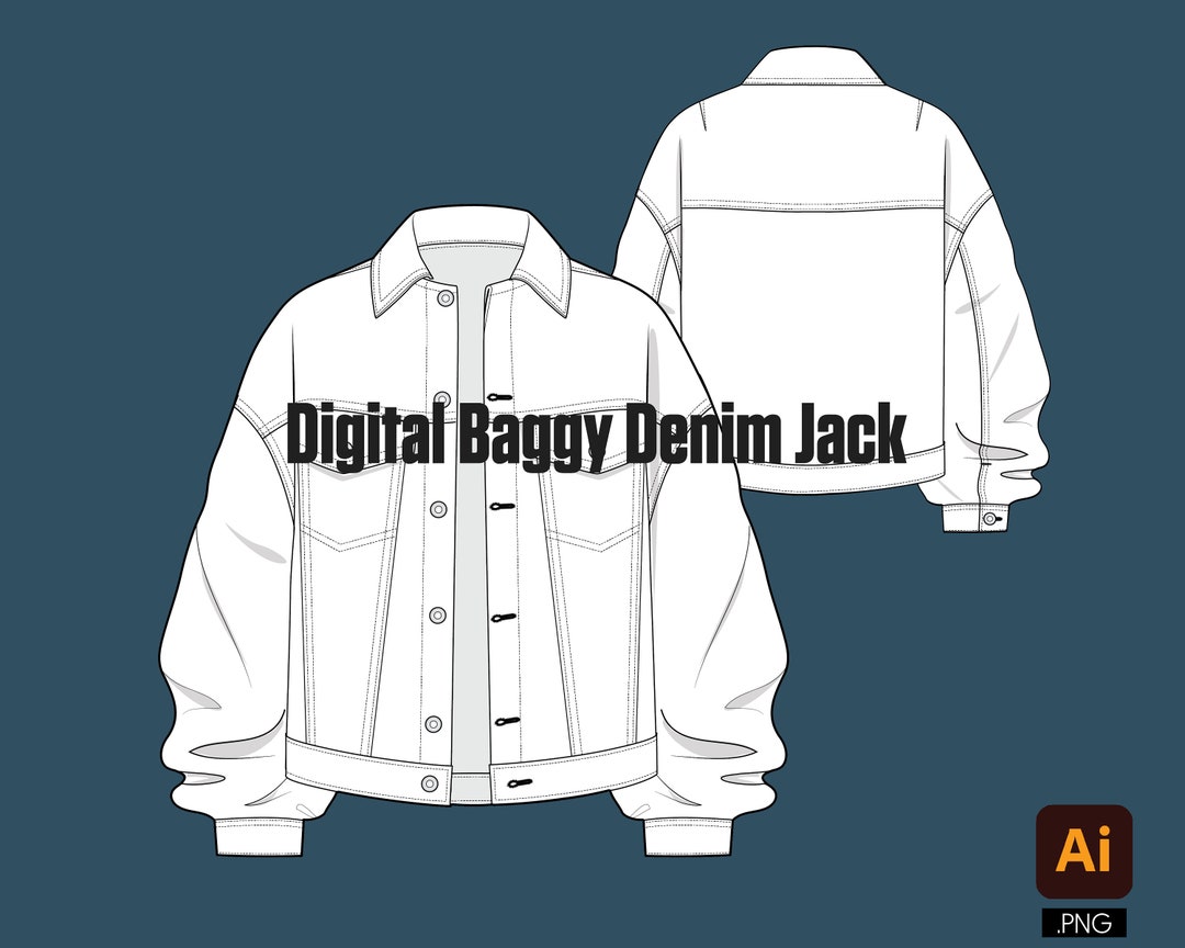 Digital Baggy Denim Jacket Tech Pack Vector Mock up Template Illustrator Design File Etsy