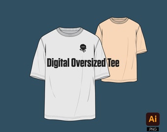 Digital T-shirt Tech Pack Base Template Vector | Fashion Oversized Tee Design | Streetwear Art