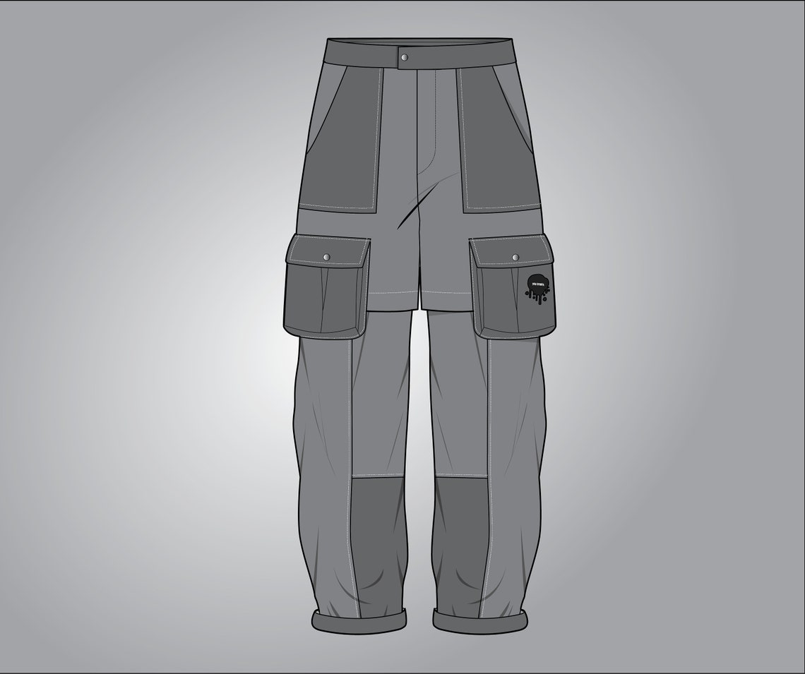 Streetwear Tech Pack Cargo Pants Baggy Vector Silhouette Editable ...