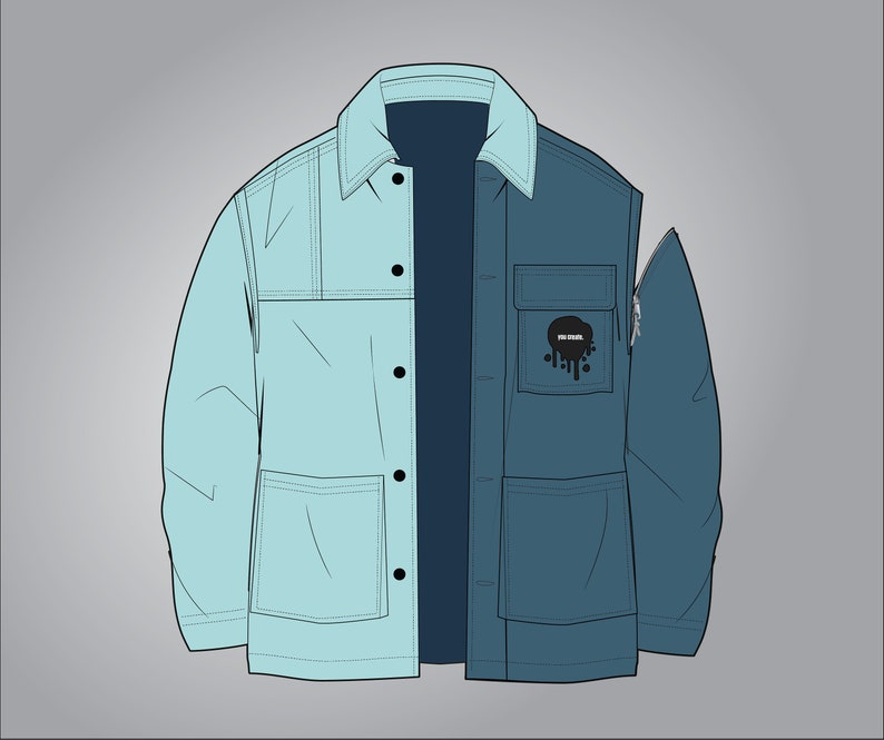 Denim Jacket Tech Pack Vector Image Mockup Template Streetwear ...