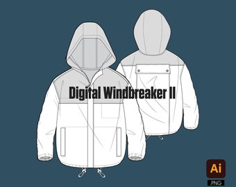 Digital Windbreaker II Tech pack vector mockup design apparel template editable fashion file