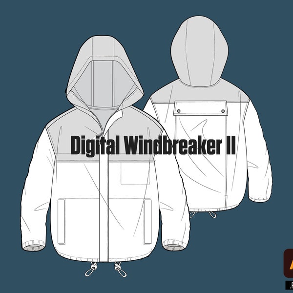 Digital Windbreaker II Tech pack vector mockup design apparel template editable fashion file