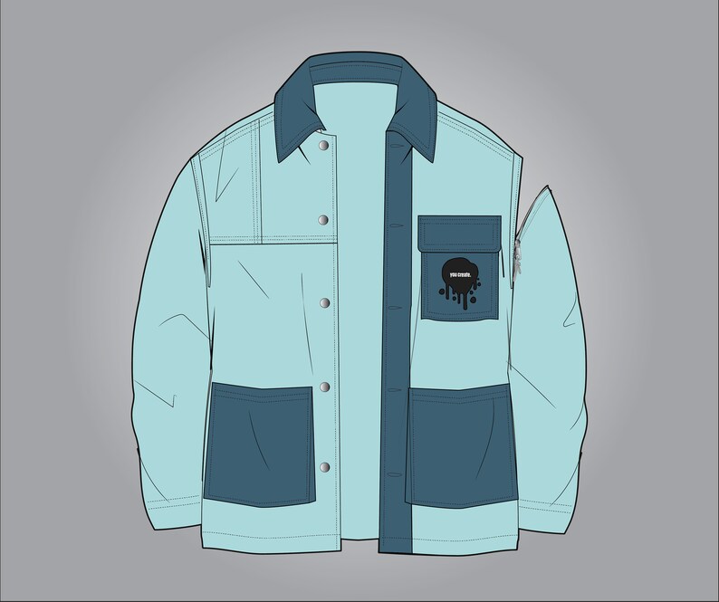 Denim Jacket Tech Pack Vector Image Mockup Template Streetwear ...