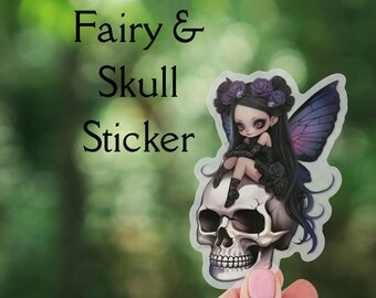 Fairy and Skull Sticker Gothic Fantasy Die Cut Clear Background
