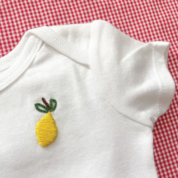 Hand Embroidered Gerber Onesie®™ | Baby Gift | Fruits & Veggies | Lemon Baby | Baby Shower Gift | Farmers Market Outfit | Handmade | Citrus