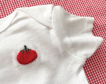 Hand Embroidered Gerber Onesie®™ | Baby Gift | Food Baby | Tomato Baby | Baby Outfit | Fruits & Veggies | Handmade