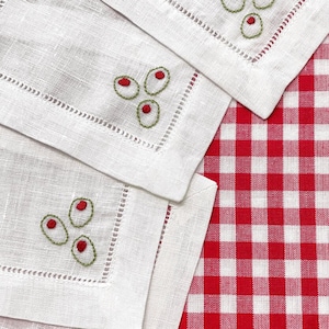 Olive Trio Hand Embroidered Linen Cocktail Napkins Set of 4 | Hostess Gift | Housewarming Gift | Dirty Martini | Martini | Olives | Bar Cart