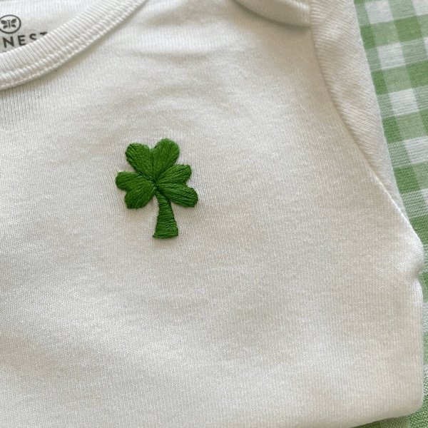 Hand Embroidered Shamrock Baby Bodysuit | St. Patrick's Day | Outfit | Green | Boston Celtic Baby | Baby Outfit | Handmade | Good Luck Charm