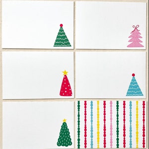 Colorful Christmas Trees Holiday Cards Set of 10 | Flat Card Stationery & Envelopes | Blank Notes for Hostess Gifts