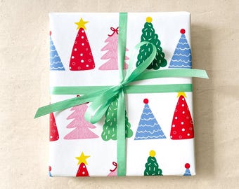 Colorful Christmas Tree Wrapping Paper, Festive Holiday Gift Wrap (3 Sheets)