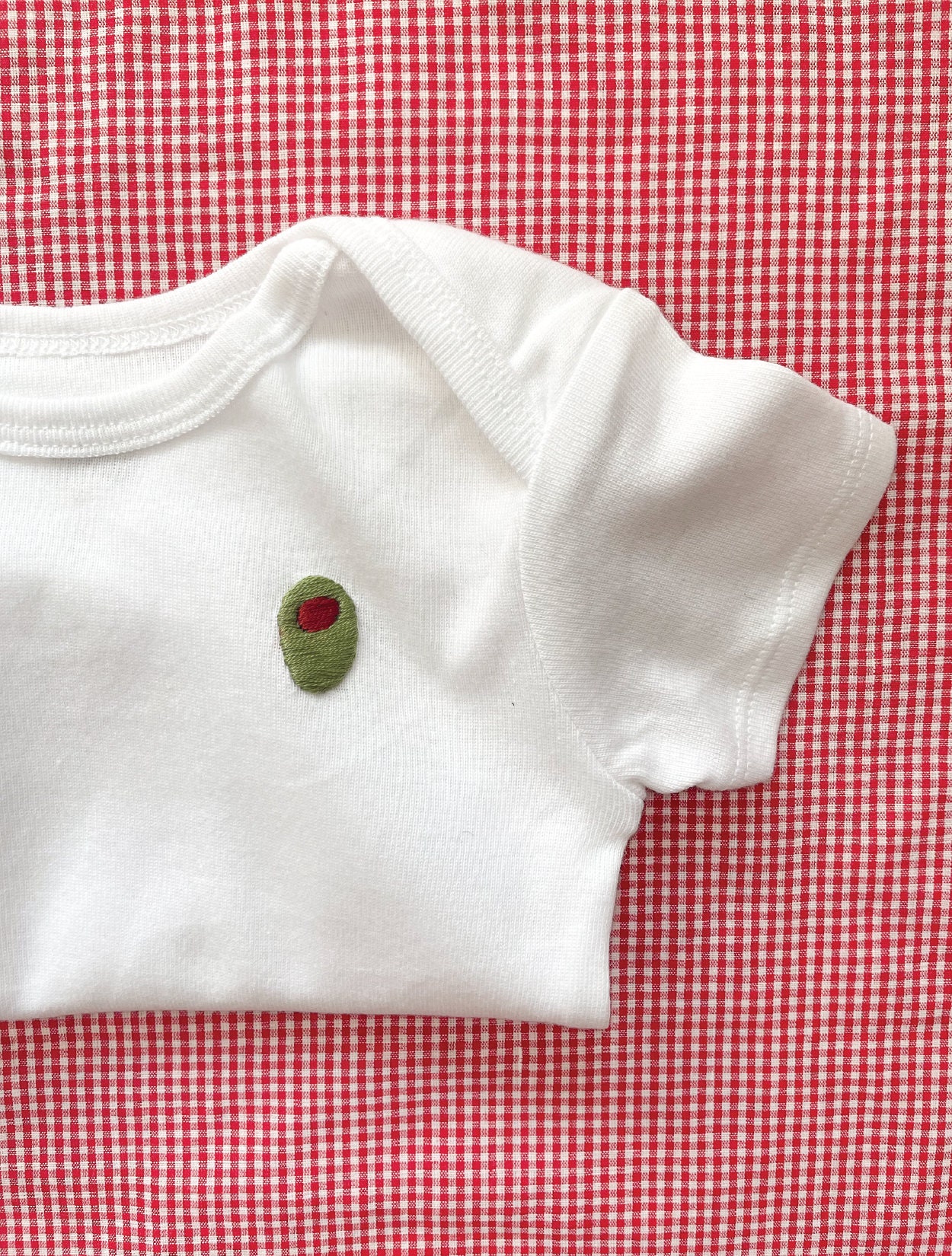 Hand Embroidered Olive Baby Bodysuit Baby Gift Olive Newborn Outfit
