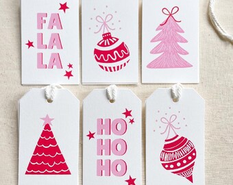 Pink & Red Christmas Gift Tag Set | Holiday Presents