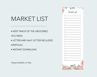 Market List Printable, Fillable Grocery List Printable, Digital Shopping List