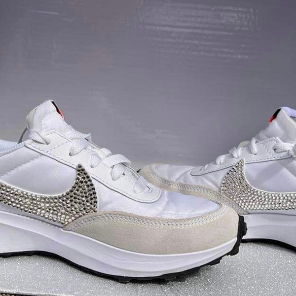 NIKE Waffle Debut Sneakers With Rhinestoned Swoosh