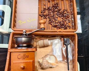 Caja de regalo para amantes del café: molinillo de mano, aromaterapia, caja de música