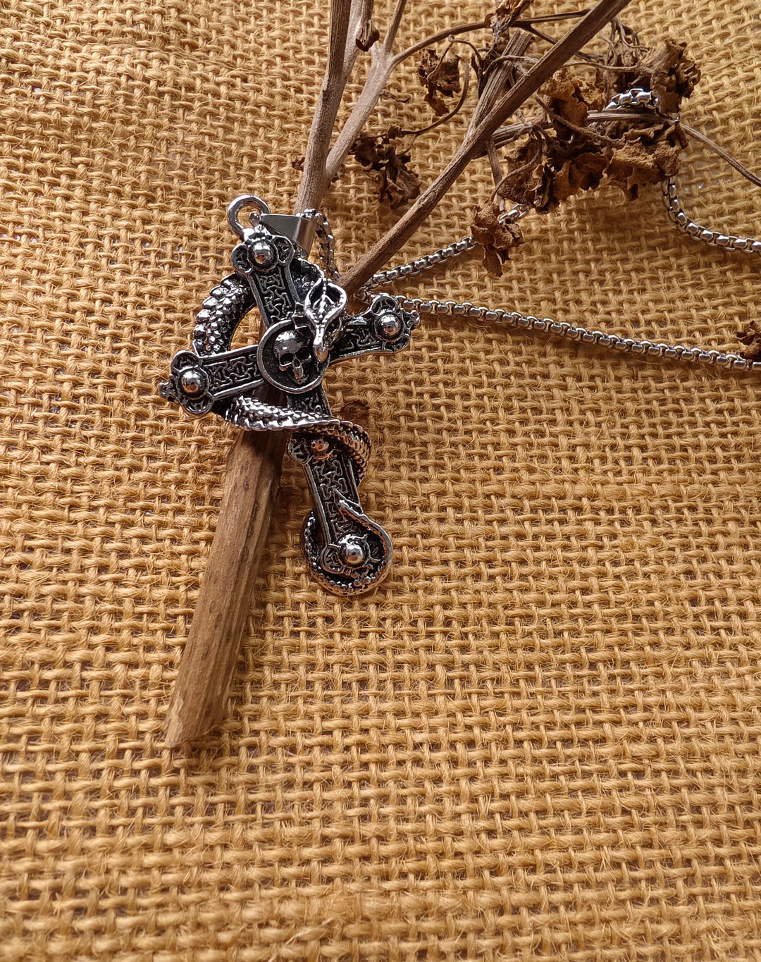 Vintage Gothic Silver Skull Cross Necklace With Crossbones Choker ...