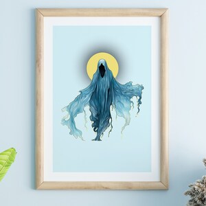 Blue Ghost Art Print, Gorgeous Ghosts Series, Haunting Ghost, Ghost Painting, Halloween Decor, Pastel Wall Art, Blue Art Print
