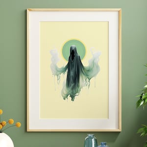 GREEN GHOST PAINTING - Ghost Wall Art, Gothic Art Print, Pastel Wall Art, Spooky Decor, Haunting Art Print, Halloween Decor, Witchy Decor