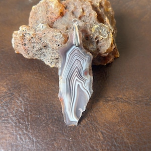 Botswana Agate Necklace, Raw Agate Pendant, Black and White Agate