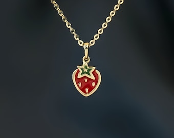 14k Gold Adorable Mini Strawberry Pendant Necklace
