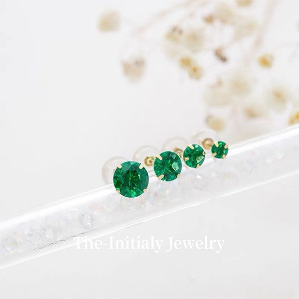 Sleek Simplicity: 10K Gold Emerald  Diamond Stud Earrings for a Timeless Look