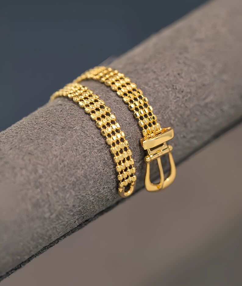 18K Gold Watch Chain Belt With Wide Soft Link Ring Adjustable Unisex