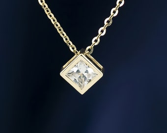 Must-Have : Stackable 14k Solid Yellow Gold Diamond Minimalist Pendant Necklace