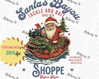 Santa's Bayou Shoppe PNG, Cajun Christmas PNG, Lousiana Christmas , Instant Download, Clipart, Vintage Tackle and Bait Design, Sublimation
