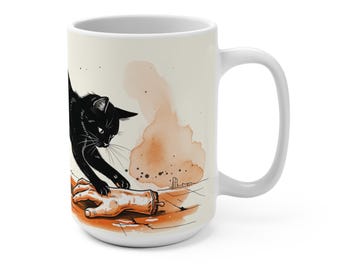 Spooky Black Cat Mug: Halloween Coffee Cup, Gothic Drinkware