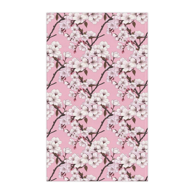 Pink and White Cherry Blossom Kitchen Towel Etsy