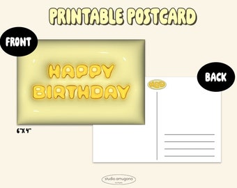 Printable Happy Birthday Postcard, Digital Download Card, Instant ...