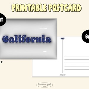 Druckbare 3D-Kalifornien Postkarte - Digital Download