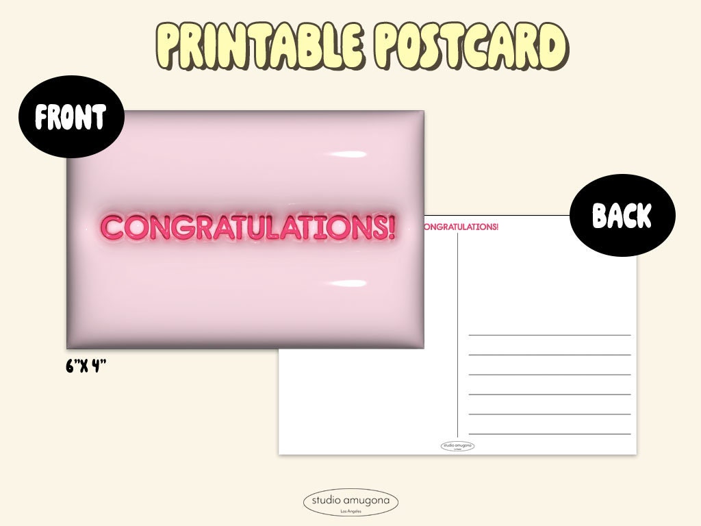 Post Card Congratulations Printable Congratulations Postcard -digital Download - Etsy
