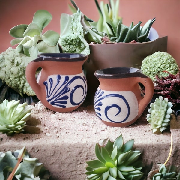 Mexican Mug Set, Jarrito Azul, Artisan, Handmade, Painted