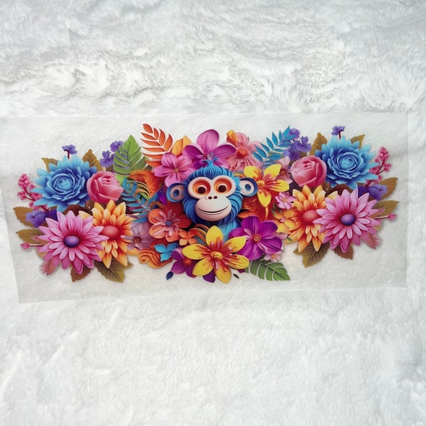 Uv DTF monkey Floral flowers flower 3D realistic looking 16 oz Cup Wrap | Ready To Apply | No Heat Needed | Waterproof #168