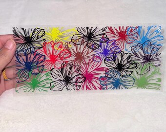 Uv DTF floral flowers colorful outline 16 oz cup wrap #163