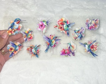 Uv DTF Floral Flowers Hummingbirds Birds colorful 16 oz cup wrap #108