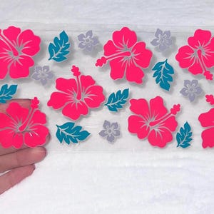 Uv DTF Pink Floral Flower flowers hibiscus leaf leaves plant 16 oz Cup Wrap | Ready To Apply | No Heat Needed | Waterproof #172
